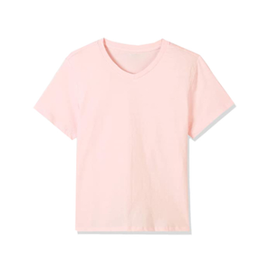 批发涤棉混纺女式休闲<span class=keywords><strong>v</strong></span>领t恤女式定制标志印花白色<span class=keywords><strong>v</strong></span>领t恤