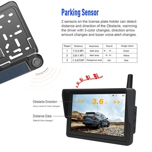 Car Reversing Aid 5 Inch IPS HD Car Monitor Solar Wireless Rear View License Plate <strong>Backup</strong> <strong>Reverse</strong> Camera with <strong>PDC</strong> Parking <strong>Sensor</strong> - Product Image 3