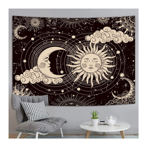 Mặt trời và mặt trăng thẩm mỹ đen tối tinh thần tấm thảm bí ẩn đốt cháy mặt trời và đám mây ngôi sao treo tường trang trí phòng ngủ - Product Image 4