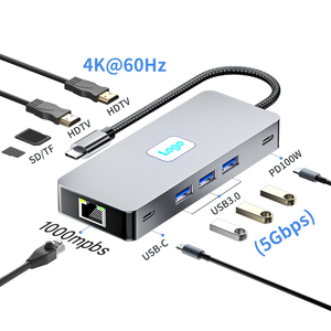 10ใน1 USB C เพื่อ PD100W + USB3.0 * 3 + Rj45 1000Mpbs + USB C + TF + SD + HDTV 4K 60Hz * 2 Type C ฮับ PD100W Dock - Product Image 2
