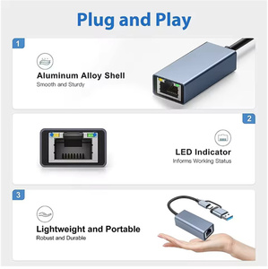 <strong>2</strong>-in-1 USB C/USB 3.0 to RJ45 1000Mbps Gigabit Ethernet LAN <strong>Network</strong> Adapter For Notebook PC USB Ethernet Adapter for Laptop Wired - Product Image 3