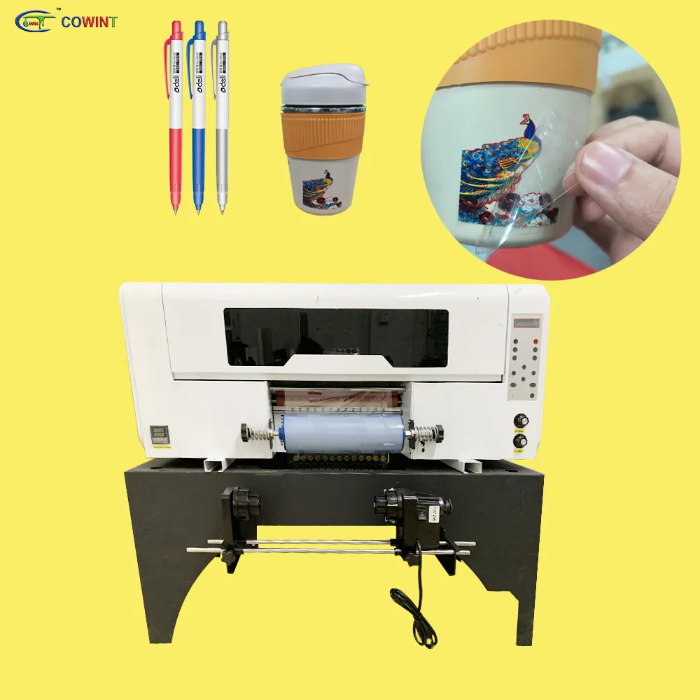 Cowint digital mini UV DTF pegatina impresora de transferencia de inyección de tinta plana rollo a rollo A3 30cm 2 Cabezal de impresión UV DTF impresora