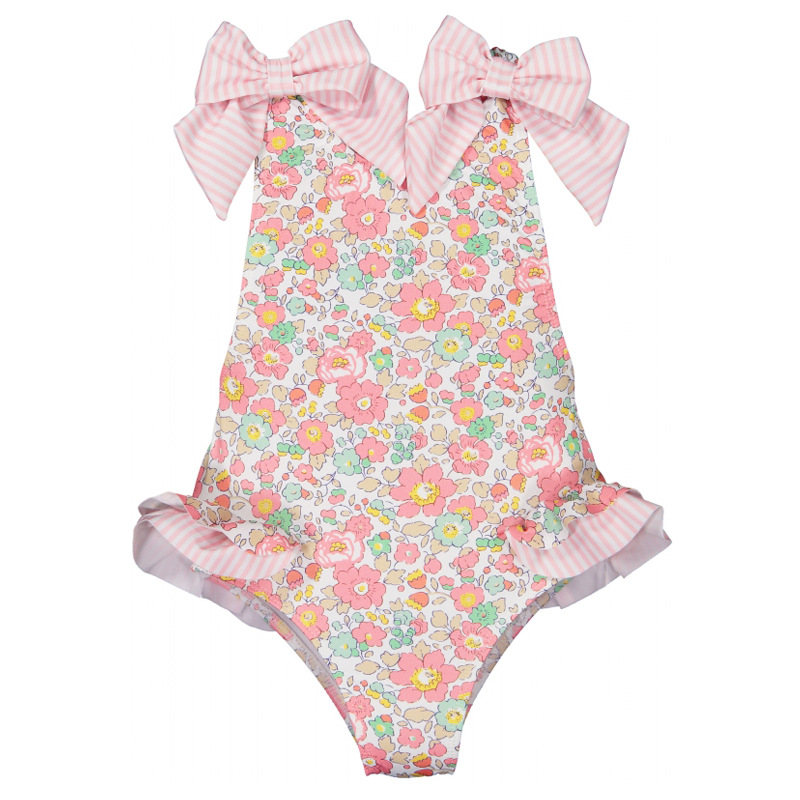 Costume da bagno con volant floreale rosa costume da bagno bambina