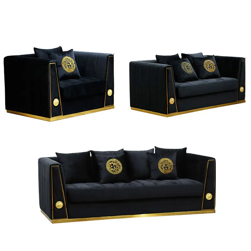 Lusso moderno divano in velluto dorato nero e divanetto nordico in oro Bellini 3 divano componibile per matrimonio e casa soggiorno Set di mobili
