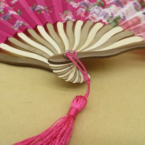 竹制折叠兔子迷你扇婚礼丝绸手扇供应商中式花卉阿巴尼科斯德马诺