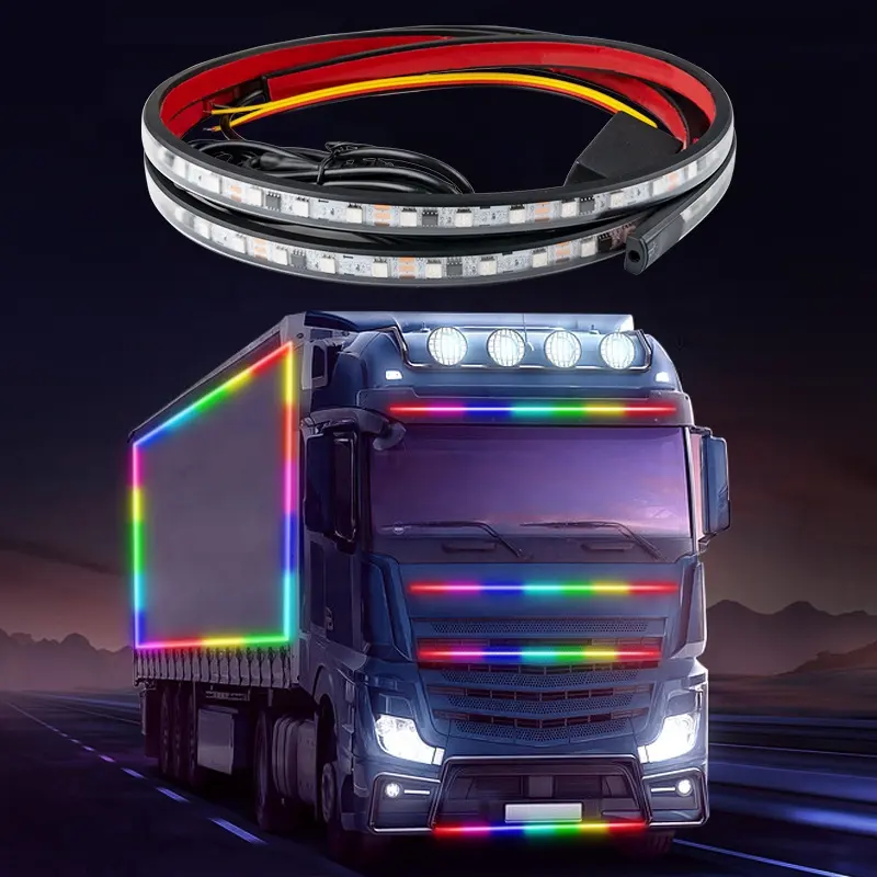 Barre de lumière LED de hayon de camion personnalisée en usine Barre de lumière LED RVB colorée Grill Clignotant Frein Bande lumineuse DRL de secours pour camion
