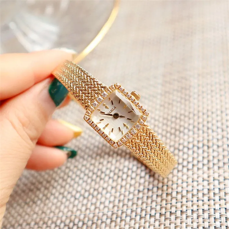 Aimgal New Mini Square luxury diamond-studded wheat spike gold watch women's quartz high-end watch