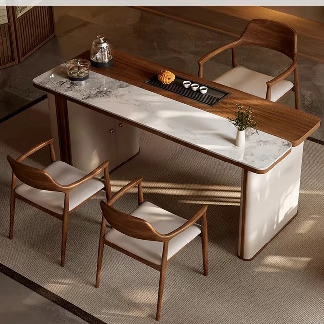 1.2-meter single tea table and 3 Hiroshima chairs