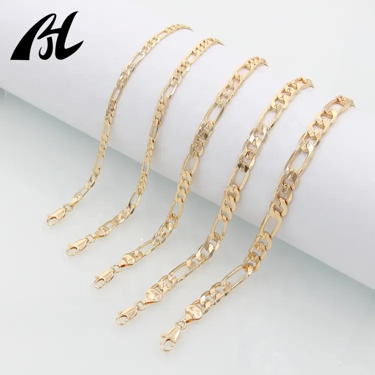 Gelang pasangan 18k 14k Oro Laminado, Gelang tangan pesona Wanita Pria, gelang Tautan rantai perhiasan pergelangan kaki