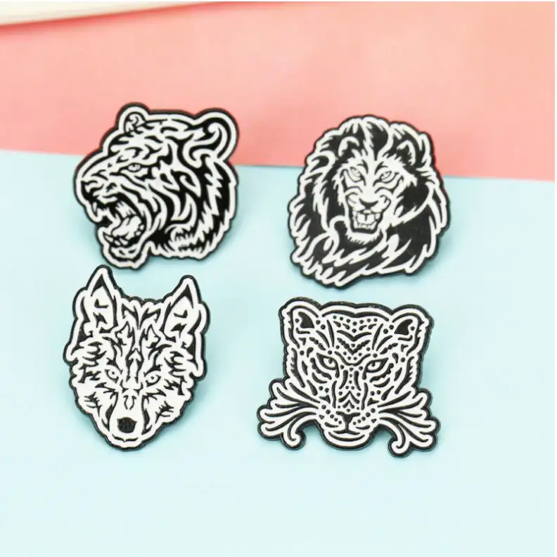 Nuovo Animale del fumetto Spilla tigre leone lupo leopardo del risvolto pin scraf accessori di abbigliamento alla moda gioielli, abitudine fare il vestito morbido smalto pin