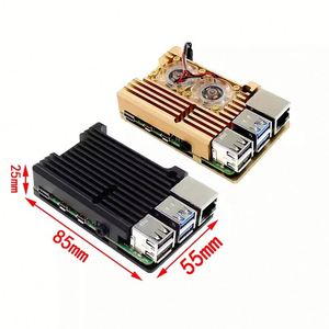 Para Raspberry Pi 4 3 Modelo B 3B Plus Funda de aluminio con ventilador de refrigeración dual Carcasa de carcasa de metal para RPI Raspberry Pi 4 3 Modelo