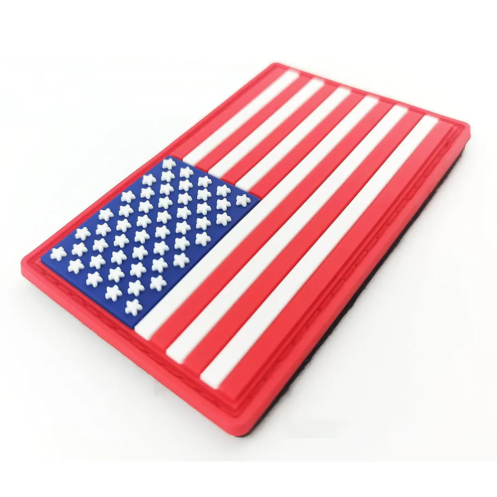 Benutzer definierte Kappen Silikon kautschuk Patches Hersteller Klett verschluss American Flag PVC Patch USA Flag Gummi Patch