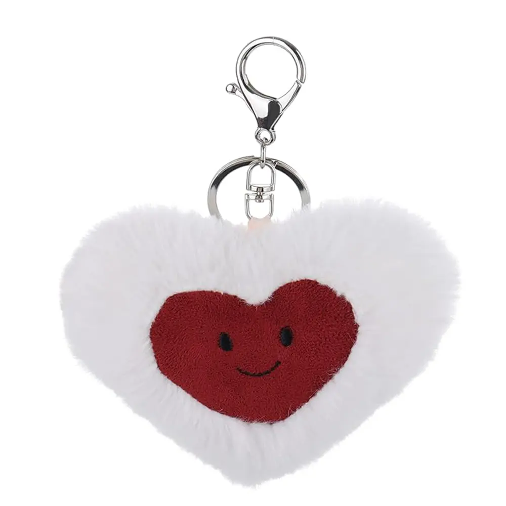 Stylish Fluffy Skin-friendly Stuffed Keychain Plush Heart Shaped Keychain for Children Backpack Purse Decor