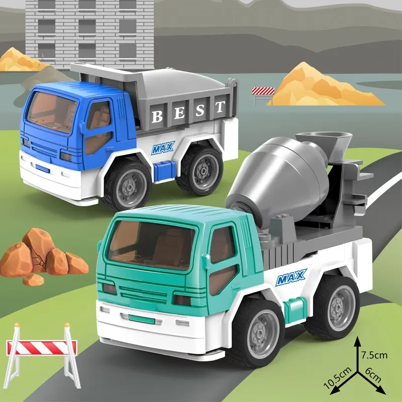Samtoy 12pcs Mini modello di plastica inerziale costruzione camion attrito veicolo giocattolo contenitore giocattoli auto e camion per i bambini