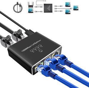 Splitter di rete 4 porte Gigabit RJ45 1000Mbps 1 a 4 modi funzione POE LAN Ethernet accoppiatore per 4 dispositivi Online contemporaneamente - Product Image 1
