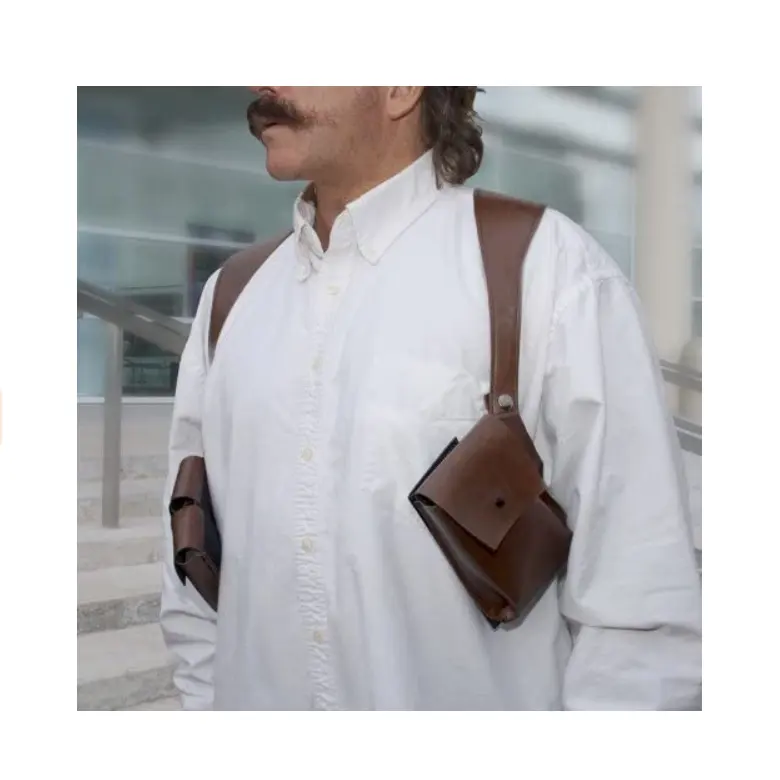 Tas punggung untuk pria, sarung kulit dompet bahu ponsel modis untuk pria