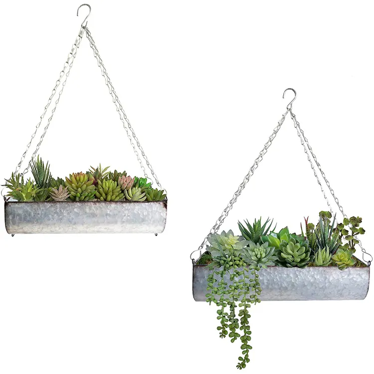 Penyimpanan dinding logam Pot bunga gantung, Pot taman besi pemegang tanaman untuk peralatan taman rumah dalam ruangan luar ruangan dekorasi