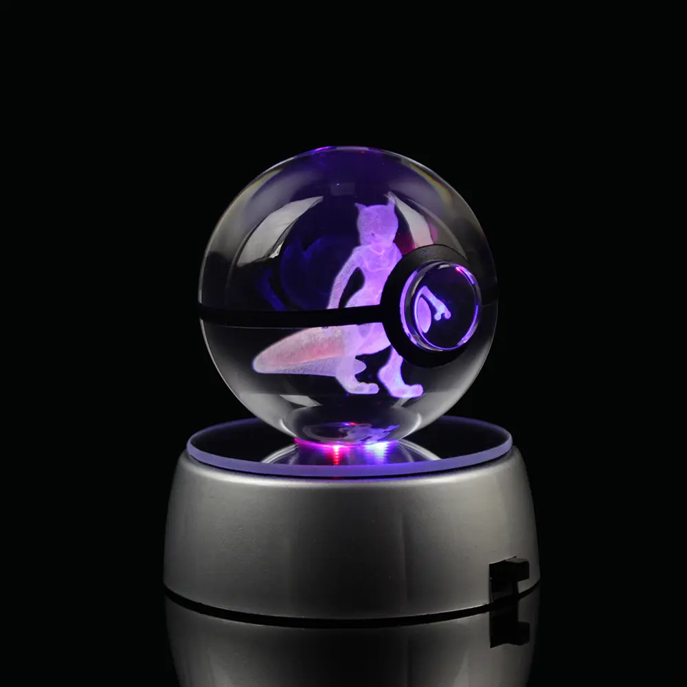 Vente en gros de boules Pokémon en cristal K9 LED adorables boules Go 3D personnalisées boules Pokémon en cristal