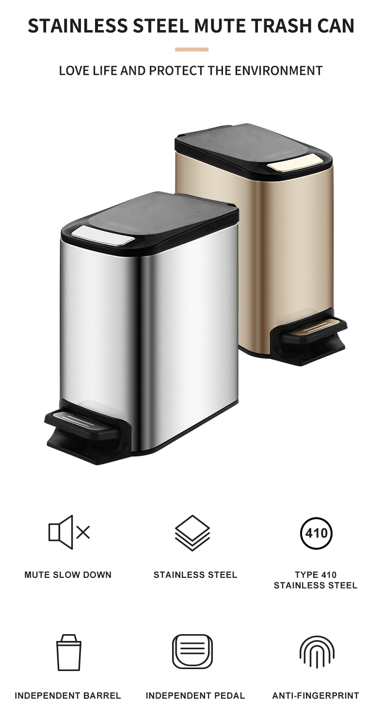 Eco-Friendly Top Quality Reliable  Steel Stainless bathroom bin Composite pedal waste bin for Hotel
