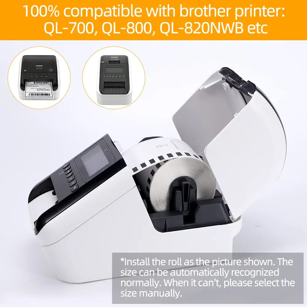 OLANTAI gulungan stiker perekat tahan air kustom Printer DK-22205 62mm x 30.48m Kompatibel dengan saudara
