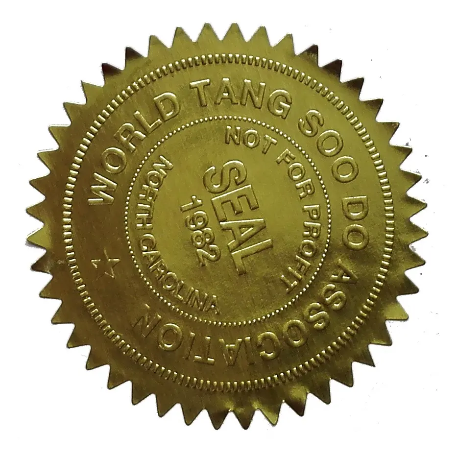 Pegatina de sello en relieve de lámina dorada impresa con logotipo