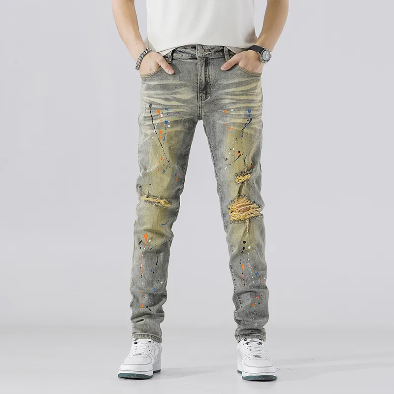 Custom Skinny Jeans Trousers Ripped Distressed Western Vintage slim fit Denim Jeans for men