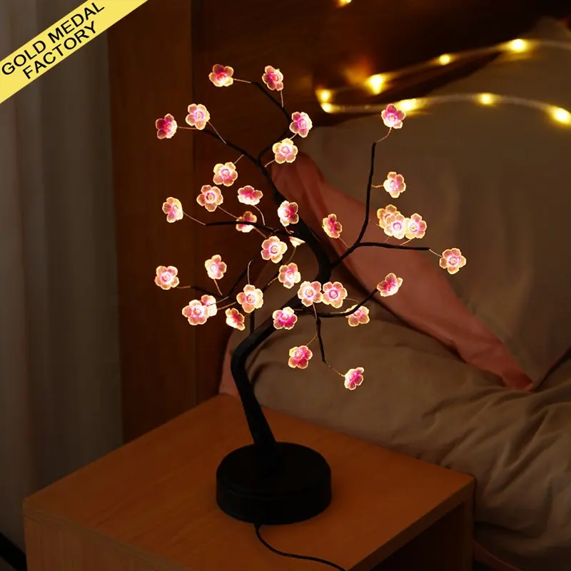 Weihnachts baum Beleuchtung Led Baum Lichter Tischplatte Bonsai Golden Leaf Pentagram Sakura Lampe Phantasie Weihnachts baum Lichter