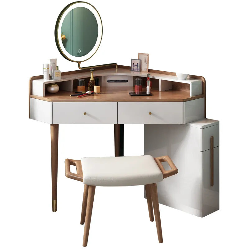 Moderne Kommode Make-Up Dressing Bureau Comoda Vanity Commode Maquillaje Slaapkamer Houten Tafel Set Luxe Led Licht Spiegel Dressoirs