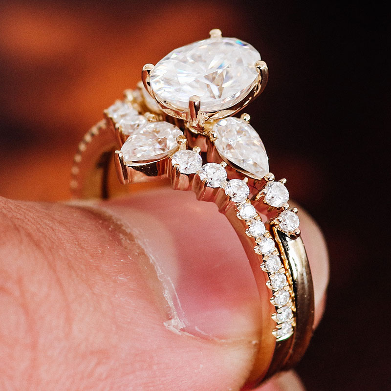 Bague en or massif 18 carats avec diamant moissanite véritable