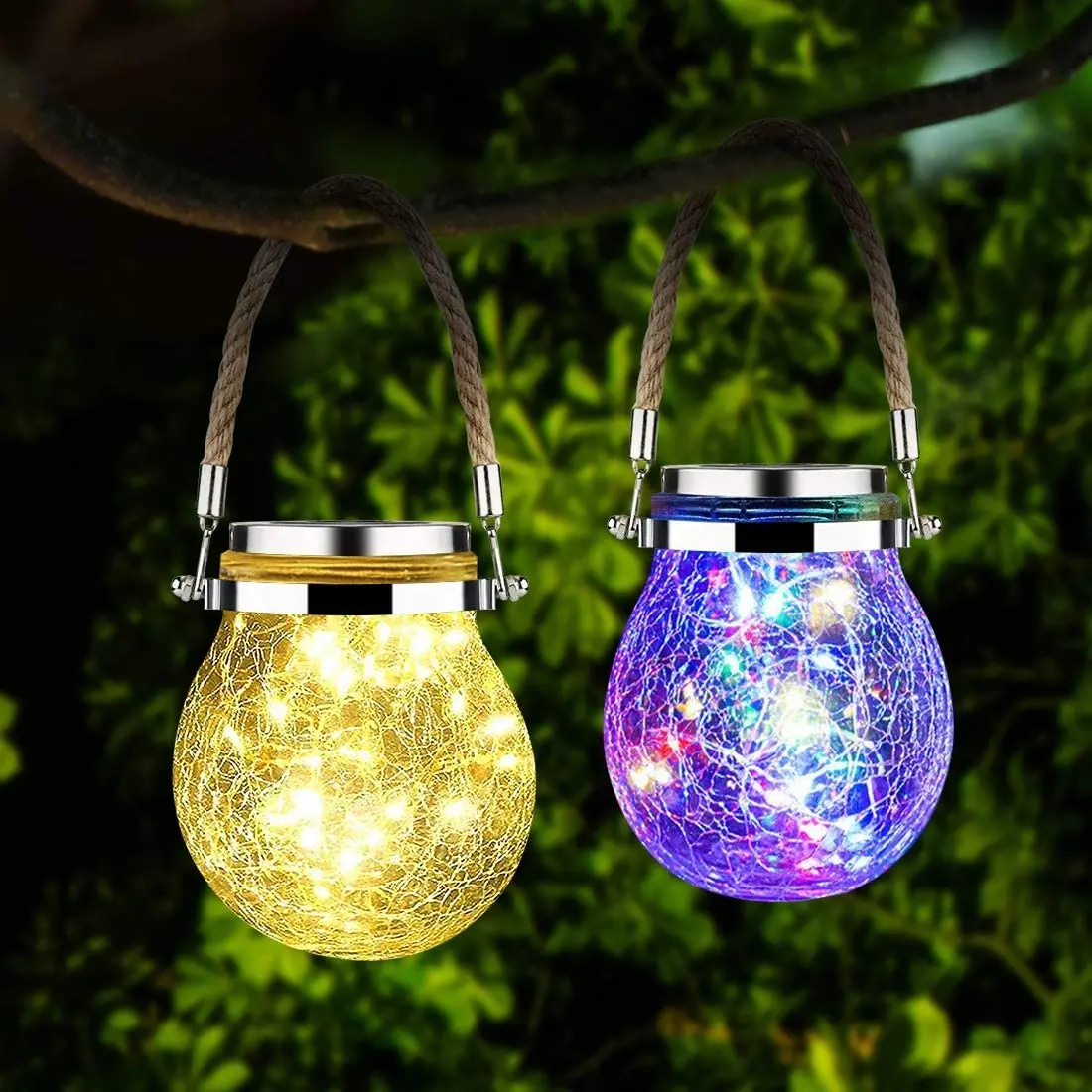 Hanging Solar LED Fairy Dewdrop Lights Outdoor Antique Glass Ball Garland solar crackle glass ball Light for garden