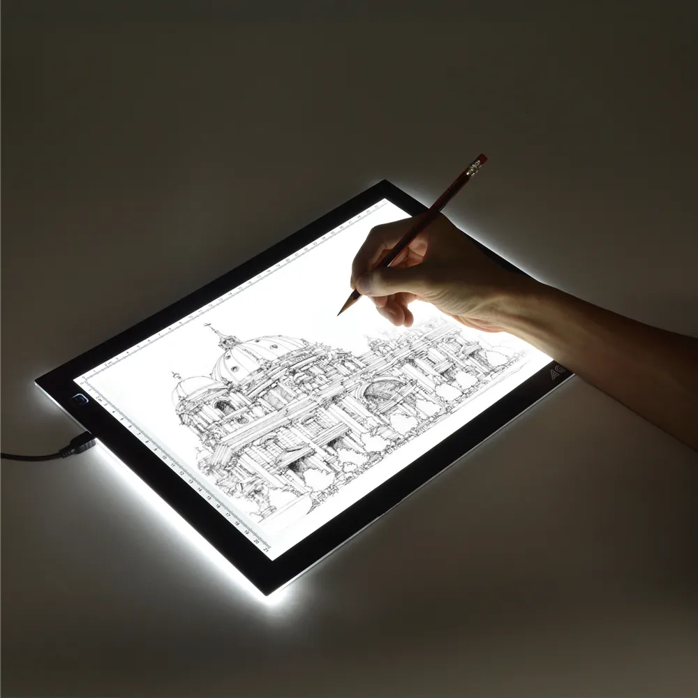 Mini almofada led portátil a3, dois em uma placa de desenho, luz com escala e placa de escrita, rastreamento