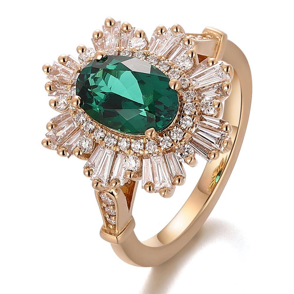 Bague en or 14 carats avec pierres précieuses de laboratoire