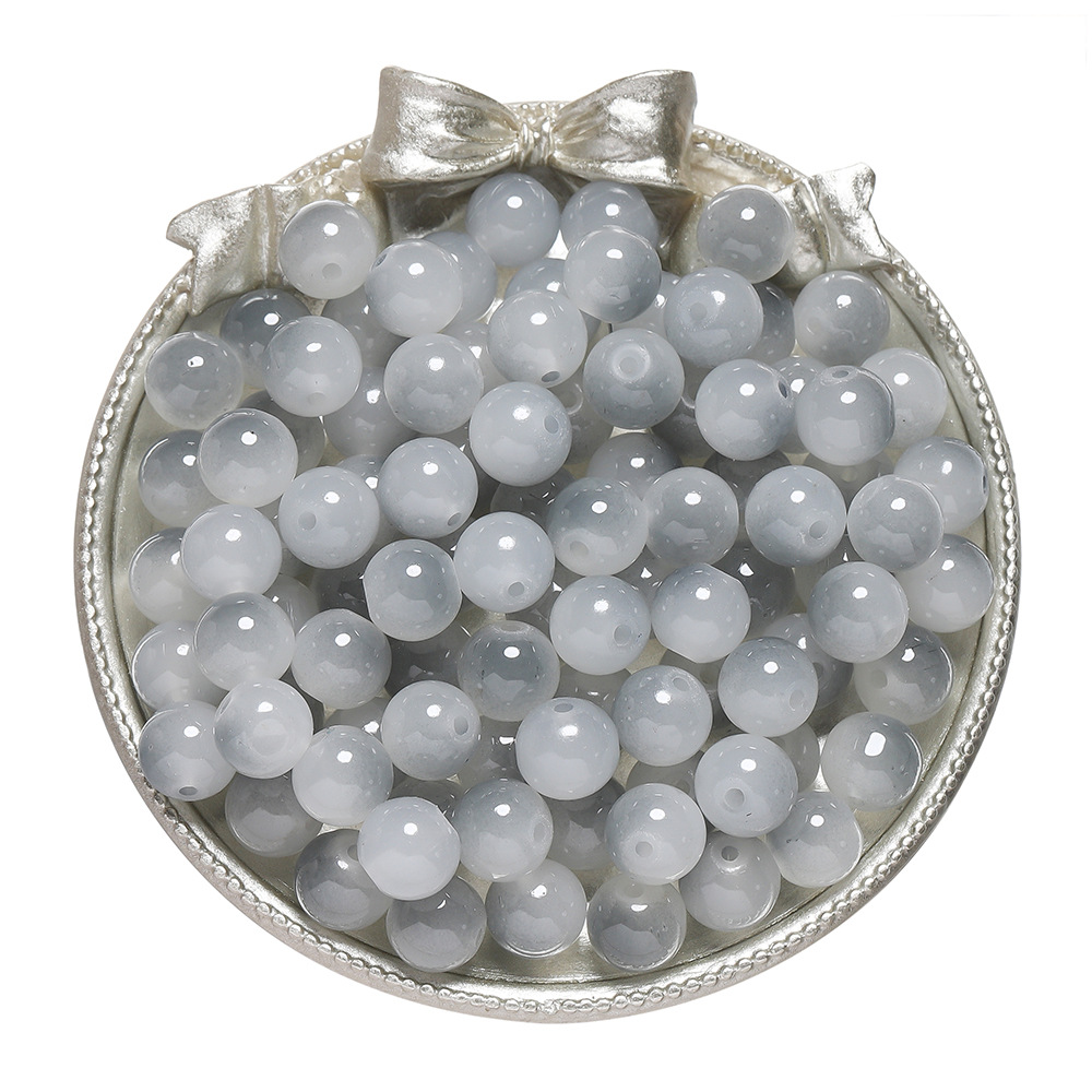 Perles imitation jade en verre bicolore - blanc et gris