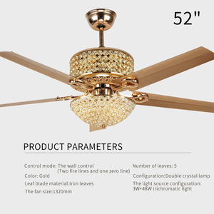 厂家直销52 "5叶片LED吊扇带灯遥控6速可逆水晶大吊扇3 CCT - Product Image 4