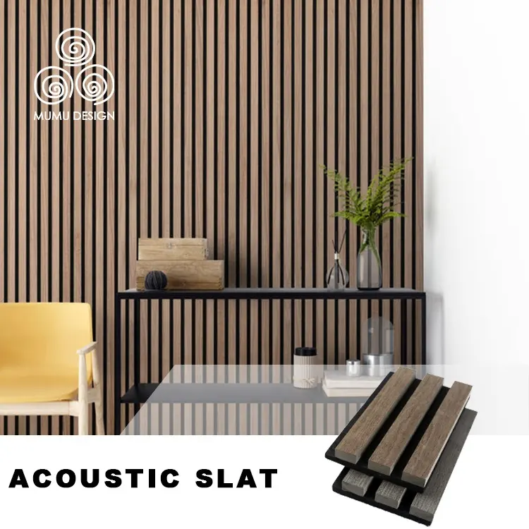 Mmm placa para teto de madeira, painéis acústicos de parede com material à prova de som de fibra de poliéster mdf