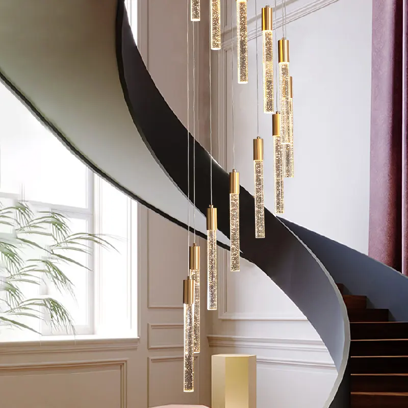 Lámpara colgante de cristal de lujo para escaleras, luces de techo de estilo nórdico, Simple, para Hotel y Villa