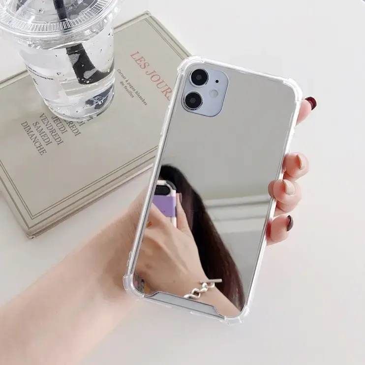 कॉम्पैक्ट हार्ड प्लास्टिक नरम सिलिकॉन बम्पर श्रृंगार दर्पण के साथ iPhone मामले के लिए हाइब्रिड Shockproof कोने फोन के मामले में सैमसंग के लिए