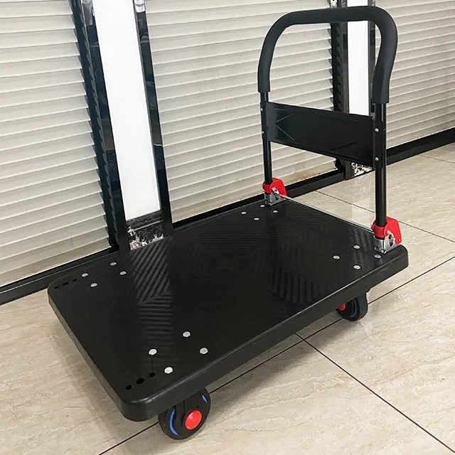 Hand Truck 600kg Hochleistungs-Kunststoff plattform LKW Lager Transport wagen Schub wagen Faltbarer Flachwagen mit Klapp griff