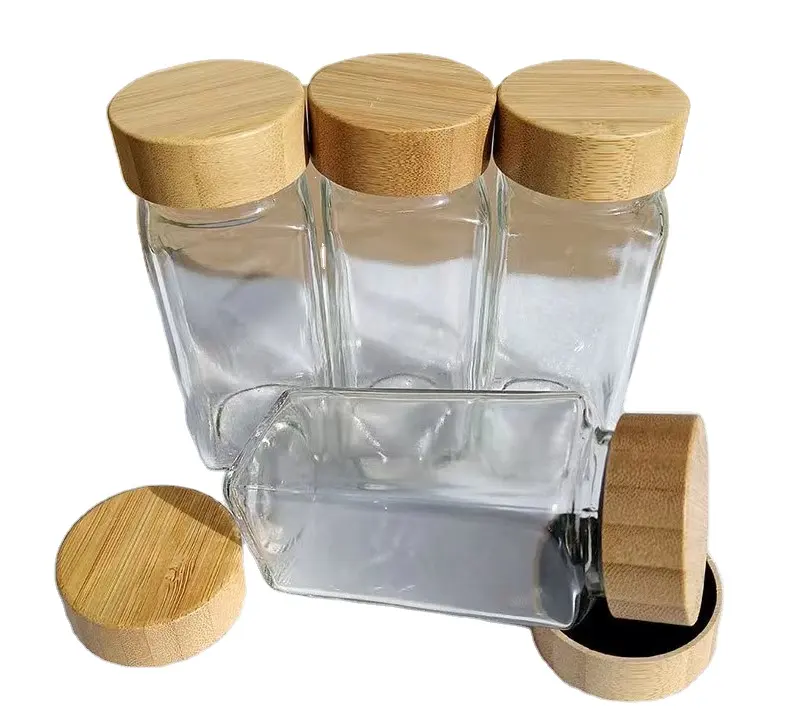 Coctelera de condimentos de sal y pimienta personalizada, 24 Uds., tarros de especias con etiquetas, tarros de especias de vidrio con tapas de Bambú