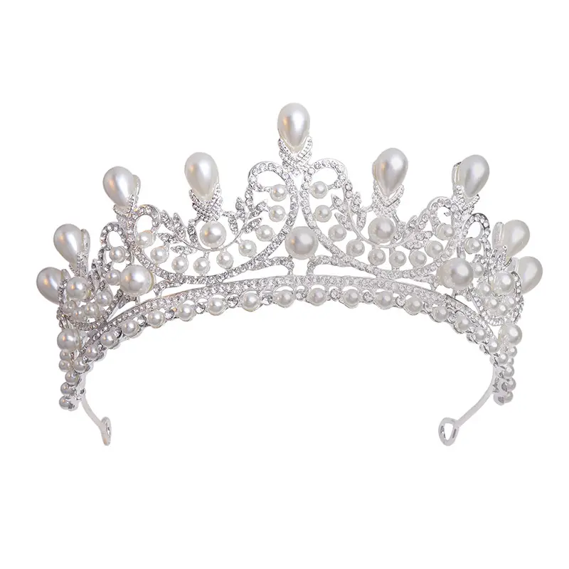 Corona di strass copricapo con perle classiche corone da sposa principessa di cristallo diademi da sposa per accessori per capelli da festa