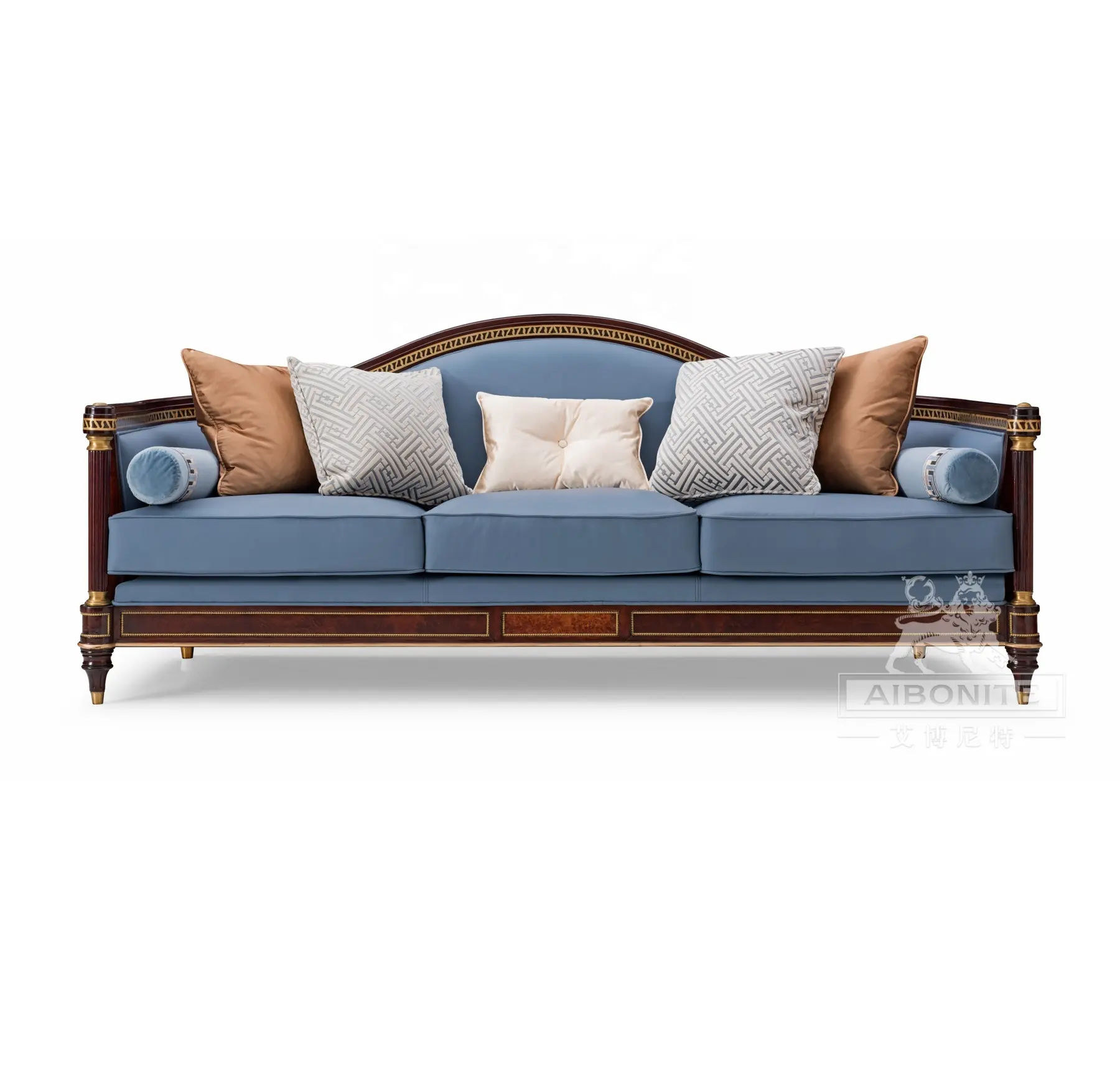 Ensembles de canapés de meubles de salon de luxe en cuir véritable de style classique italien couleur cerise en bois sculpté canapé de salon