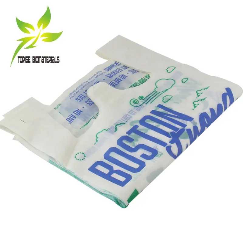 ASTM D 6400 compostable plastik torba taşıma alışveriş çantası biyobozunur mısır nişastası kasa çantası