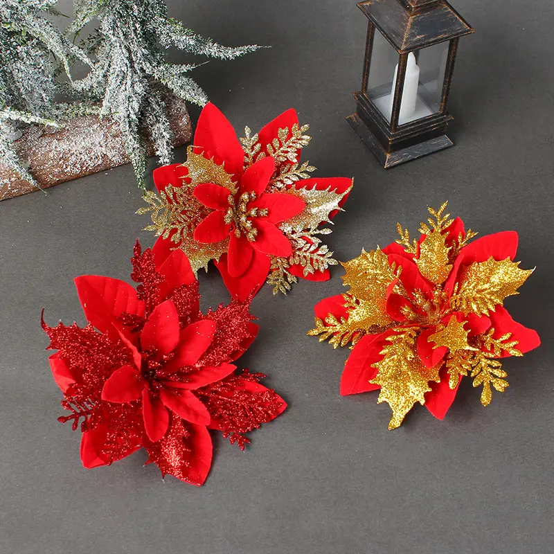 Flores artificiais de ponteiro e glitter, decoração de natal de 2023, árvore de natal, festa de casamento, ano novo, decoração de natal
