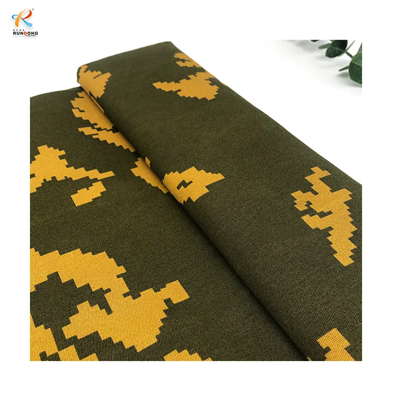 Rundong Nuevo producto digital personalizado 65 poliéster 35 viscosa material camuflaje uniforme tela