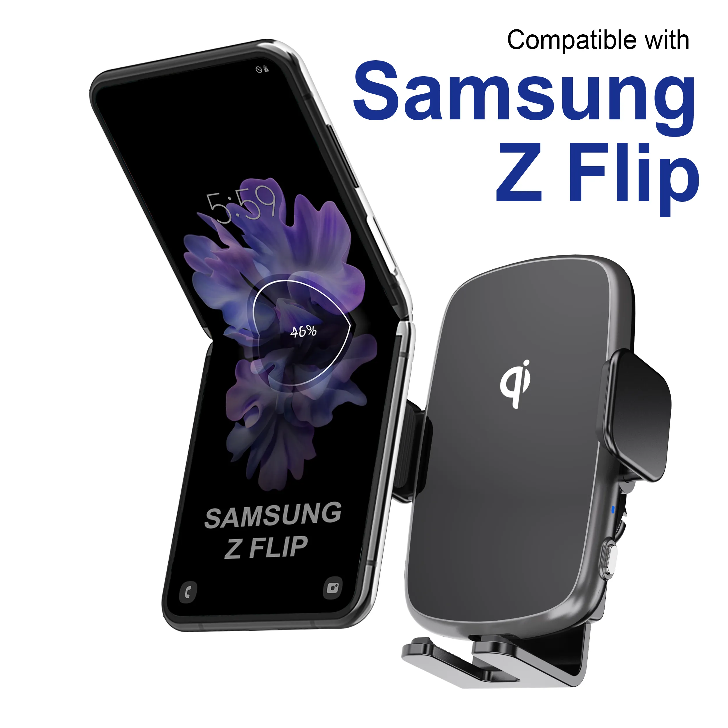 2023 Neues Produkt KC QI 15W Smart Sensor Laden 20W Dual Coil Wireless Auto ladegerät Telefon halter für Samsung Flip Fold Phone