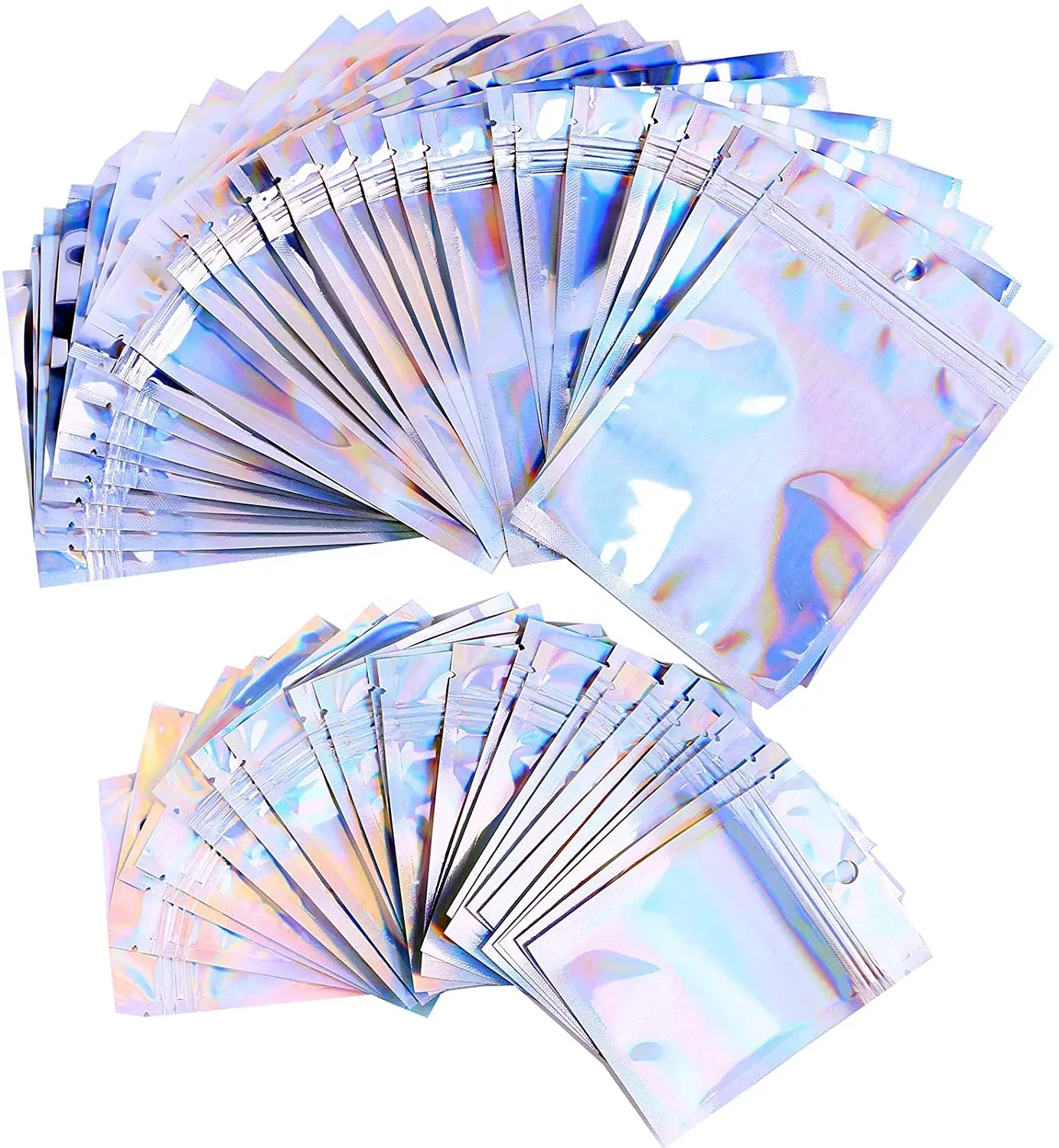 Rainbow Color Holographic Bags Resealable Zip lock Bags Mylar Bags for Food Storage, Coffee Beans, Candy & Jewelry Packaging