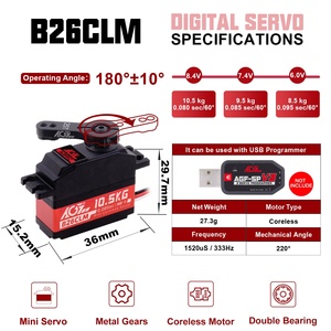 AGFRC B26CLM V2 высокий крутящий момент 10,5 кг 0,08 сек, быстрая скорость, цифровой программируемый, Небольшой серводвигатель, титановая Шестерня 1/12 мини радиоуправляемых автомобилей - Product Image 4