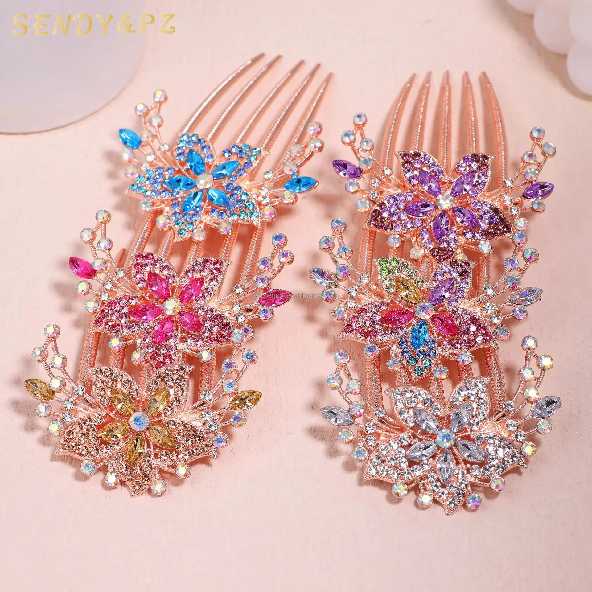 Moda feminina colorida flor cristal nupcial inserindo pentes strass hairpins cabelo ornamentos jóias acessórios elegantes