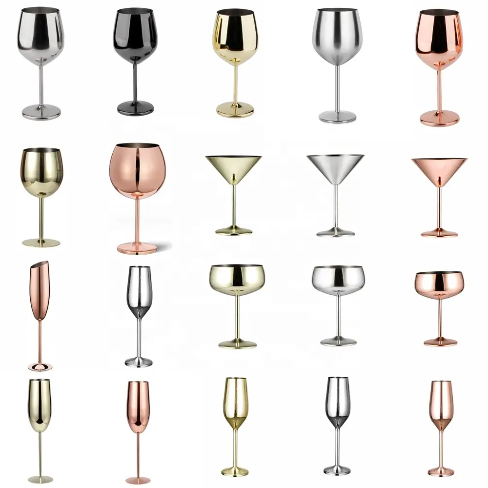 Bar Tools Elegant Stainless Steel Wine Glass Unbreakable Large Metal Red Wine Glass Shatterproof Steel Wine Goblet Martini Glass