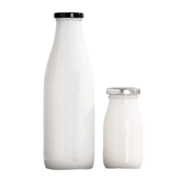 Garrafa de vidro de 250ml-1l, garrafa de vidro transparente para suco, leite com tampa de metal, garrafa para bebidas